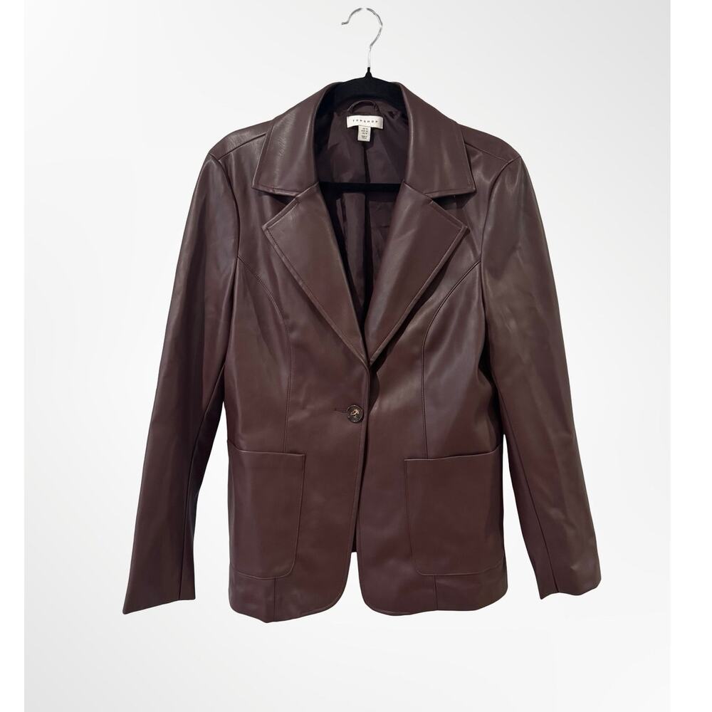 Topshop Dark Brown Faux Leather Jacket Single Button Size 10